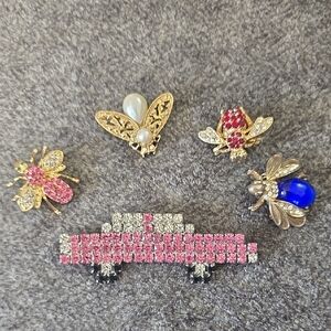 Mary Kay Gold Bee and Pink/Blue Rhinestone Brooch Set